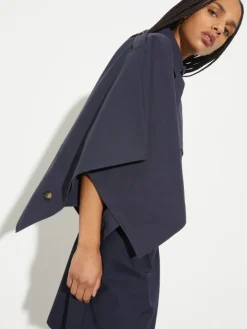 Water-repellent cotton cape - navy