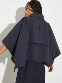 Water-repellent cotton cape - navy