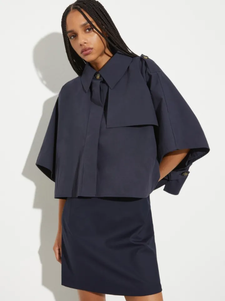 Water-repellent cotton cape - navy