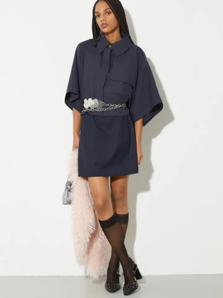 Water-repellent cotton cape - navy