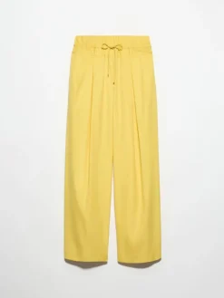 Wide-fit poplin trousers - light yellow