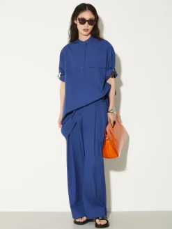 Wide-fit poplin trousers - navy