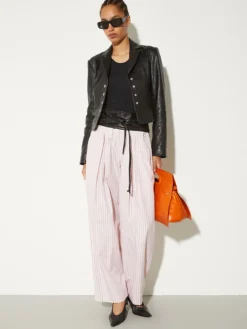 Wide-fit poplin trousers - powder