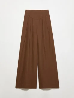 Wide-fit pure linen trousers - coffee