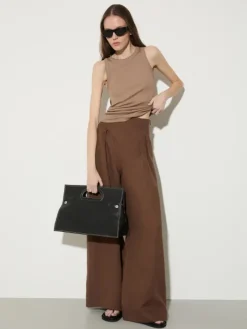 Wide-fit pure linen trousers - coffee