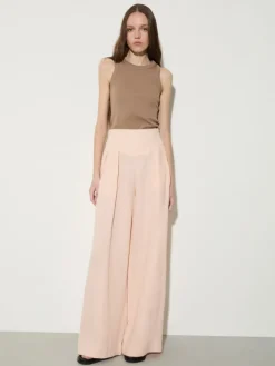 Wide-fit pure linen trousers - powder