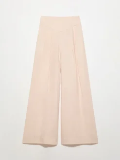 Wide-fit pure linen trousers - powder