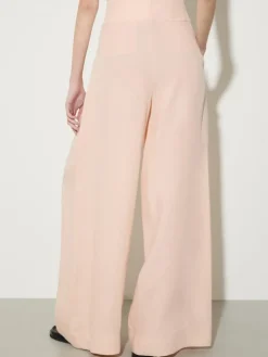 Wide-fit pure linen trousers - powder