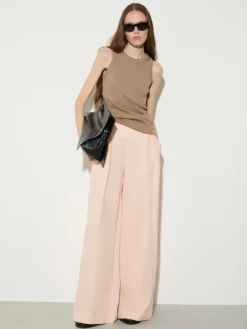 Wide-fit pure linen trousers - powder