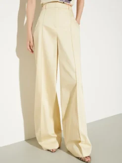 Wide-leg cotton-satin trousers - beige