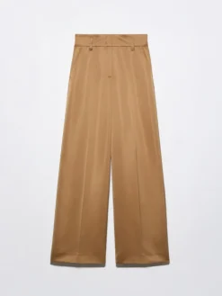 Wide-leg duchesse satin trousers - beige