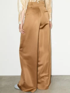 Wide-leg duchesse satin trousers - beige