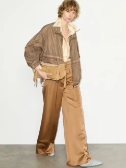 Wide-leg duchesse satin trousers - beige