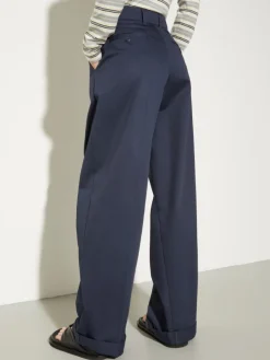 Wide-leg gabardine trousers - navy