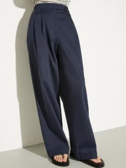 Wide-leg gabardine trousers - navy