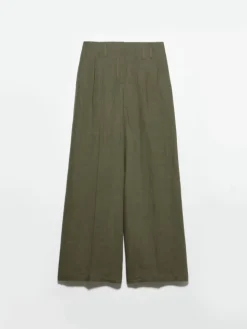 Wide-leg linen trousers - kaki