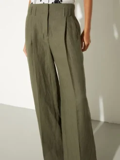 Wide-leg linen trousers - kaki