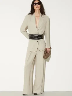 Wide-leg linen trousers - off-white