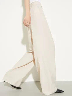Wide-leg wool-blend trousers - beige