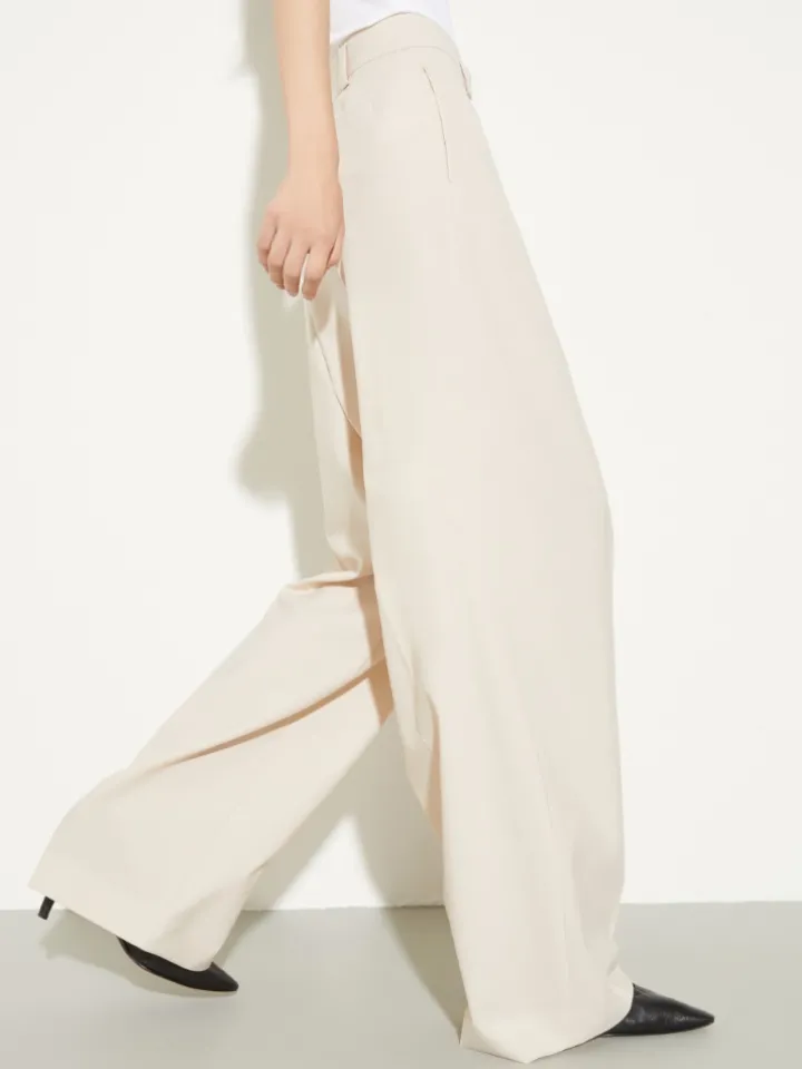 Wide-leg wool-blend trousers - beige