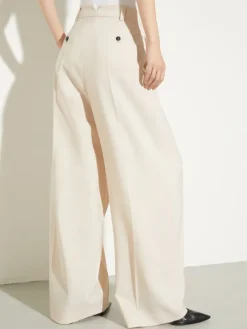 Wide-leg wool-blend trousers - beige