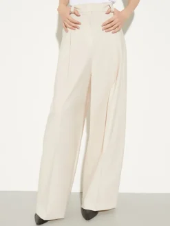 Wide-leg wool-blend trousers - beige