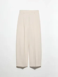 Wide-leg wool-blend trousers - beige