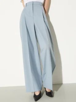 Wide-leg wool-blend trousers - light blue