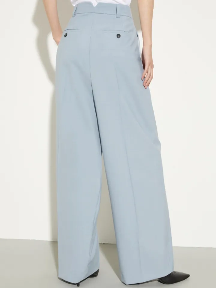 Wide-leg wool-blend trousers - light blue