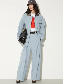 Wide-leg wool-blend trousers - light blue
