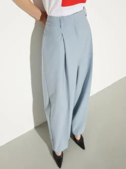 Wide-leg wool-blend trousers - light blue