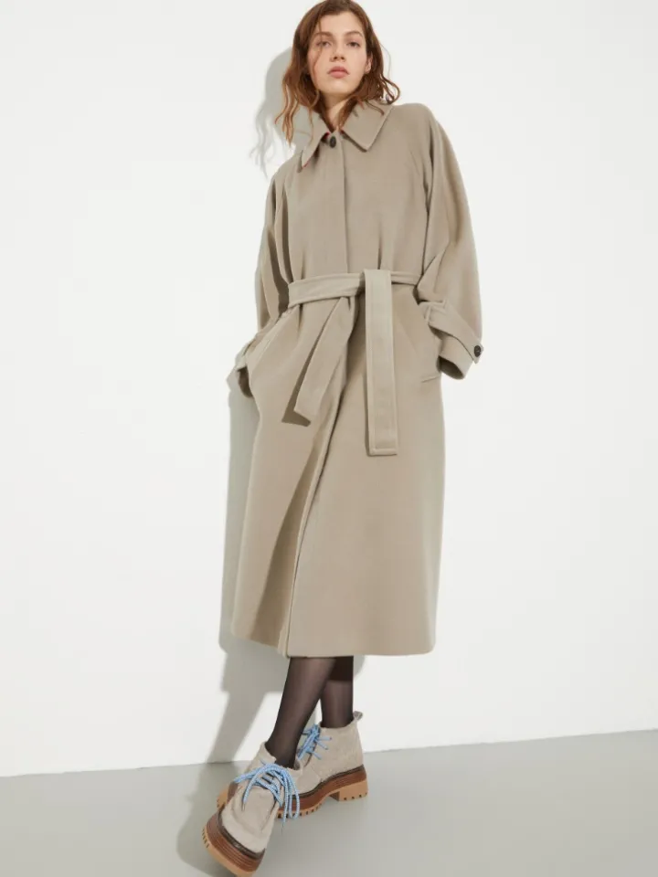 Wool and cashmere midi coat - light grey