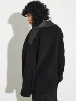 Wool and leather blouson jacket - black