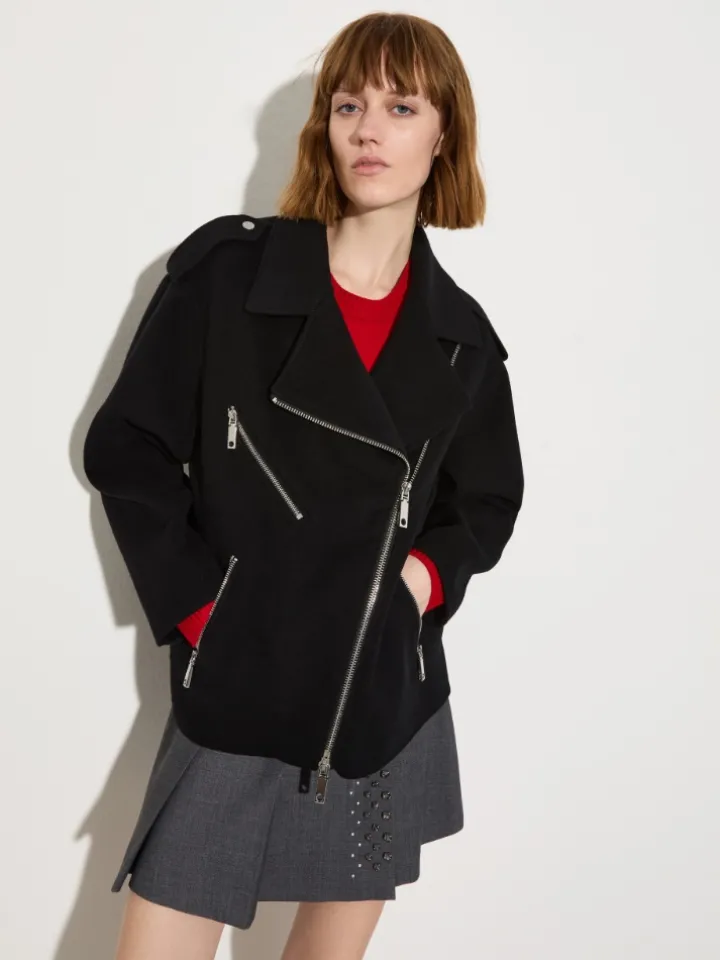 Wool biker jacket - black