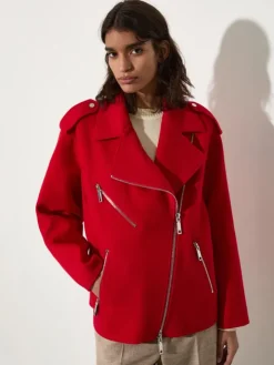 Wool biker jacket - red
