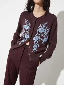 Wool-blend bootcut trousers - bordeaux