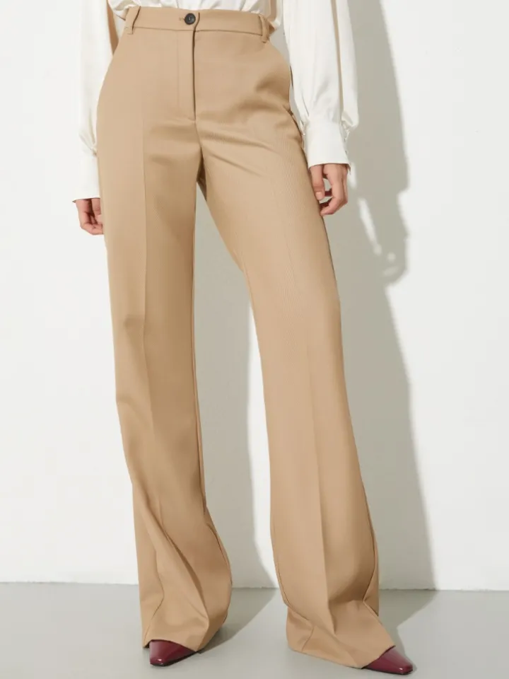 Wool-blend bootcut trousers - coffee